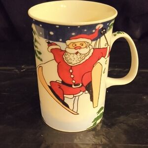 Royal Heritage Bone China Mug with Skiing Santa Clause * Vintage Christmas